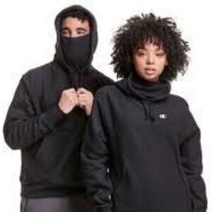 super fleece champion sweat shirt with balaclava face mask